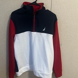 Nautica Men's Black, Red, and White Zip-Up Sweater